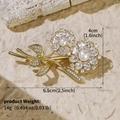 Golden double flower brooch with white pearls and sparkling zircons for wedding - Gold Double Flower Pearl (BRS-J412G)