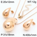Elegant rose gold hollow teardrop necklace and earrings jewelry set in polished finish - Rose Gold Style (KS217590-KFC)