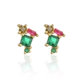 18K gold plated earrings with colorful zircon stones in geometric irregular design - 41947 (Geometric Style Green Stone)