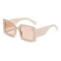 Retro square oversized sunglasses with cream frame and light amber tinted lenses - Multicolor Gradient / Rice White Frame / Tea Lens