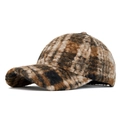 Classic brown plaid plush baseball cap for women with warm fleece texture - Adjustable / Khaki Plaid