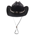 Chapeau de cow-boy noir en daim avec texture vieillie et bande tressée décorative - M (56-58cm) / Noir