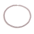 Detailed view of silver necklace with pink crystal flower links on a white background - Silver Magenta Zirconia Necklace