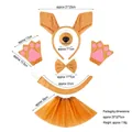 Kangaroo costume set with ears headband, tail, tutu, and bow tie for Halloween party - Earthy Yellow Kangaroo Ears Nose 4-Piece Set + Gloves + Light Brown Tutu