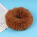 Plush brown faux fur hair scrunchie with high elasticity for elegant bun hairstyles - Coffee