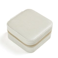 Portable cream velvet jewelry box with square zipper closure for rings and earrings - White
