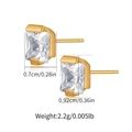 Detail view of square zircon stud earrings with gold finish and precise measurements - Princess Cut Square (KE1500)