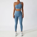 Ensemble soutien-gorge de sport asymétrique et legging taille haute bleu brumeux - 10/M / Pantalon à Une Épaule Bleu Gris Clair