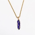 Bohemian gold rope chain necklace with dark blue crystal bullet pendant wrapped in gold wire - Dark Blue