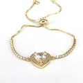Adjustable gold heart bracelet with clear cubic zirconia stone and slider box chain - White