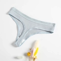 Light blue ribbed cotton thong for women, seamless breathable low waist T-back style - Medium Blue & White