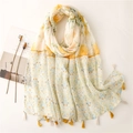 Floral print voile scarf for women with tassels in yellow blue green pastoral style - Yellow & Blue Patchwork Floral (SL2107-023)
