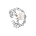 Anello in argento S925 a doppia treccia con perla barocca irregolare e design regolabile - Aperto Regolabile / Oro Bianco