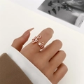 Elegant rose gold musical note open ring with micro-set zircons and triple-layered band - Rhinestone Treble Clef Three-Layer Open Ring (1010) / Rose Gold