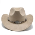 Détail du chapeau de cowboy en daim avec ruban tressé et ornements métalliques argentés - M(56-59CM) / Chameau (Daim)