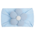 Detail of light blue baby nylon headband with large ribbed knit flower decoration - Blue
