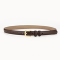 Slim dark brown leather belt with a polished gold pin buckle and adjustable holes - Coffee