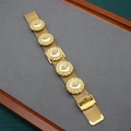 Vintage gold mesh bracelet with five round relief charms and sparkling crystals - Bracelet