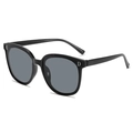Classic black square frame sunglasses with gray lenses and silver D-shaped side accents - Letter D Black