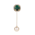 Vintage gold pin with emerald green gemstone, white pearl and crystal accents - Gold Dark Green