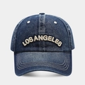 Vintage dark blue denim baseball cap featuring beige Los Angeles 3D embroidery - Adjustable / Dark Blue
