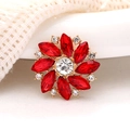 Red marquise stone floral brooch with gold base and sparkling white crystals - Red