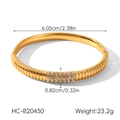 Detailed view of 18k gold plated stainless steel bangle with four rows of inlaid crystals - Horizontal Ripple Four-Row Zirconia Style (HC-B20450)
