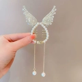 Pinza per capelli ali d'angelo argento con strass e nappe di perle - J6 Ali di Angelo d'Argento Molletta a Griffe