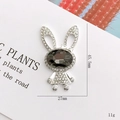 Silver rabbit charm with dark grey gemstone and sparkling rhinestones 45mm x 27mm - Gray