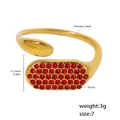 Bague ajustable en acier doré avec plaque ovale sertie de zircons rouges pavés - US 7 / Style Zircone Rouge Dorée (A244)