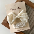 French lace cream bow hair clip and floral lace elastic band set for girls - Bow Clip and Lace Flower Scrunchie Set (Style 10) / 2PCS