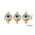 Golden 18K plated evil eye charm connector 7mm with white and blue enamel inlay - Double Hole / Gold-White