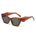 Retro oversized square cat eye sunglasses featuring classic brown leopard print frames - Tortoise Tea Frame Green Lens