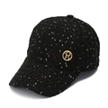 Schicke Tweed-Baseballkappe in Schwarz mit Pailletten und Strass R Logo-Emblem - Verstellbar / Schwarz