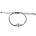 Adjustable woven sports bracelet featuring a black and white soccer ball charm - White K Soccer Style (6521)