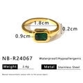 18K gold plated stainless steel ring with emerald green zircon and size dimensions - US 8 / Emerald Cut Minimalist Style (NB-R24067)