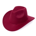 Classic burgundy fedora hat in wide-brimmed cowboy style made of premium wool felt material - M (56-58cm) / Burgundy