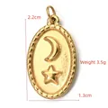 Golden oval stainless steel pendant with moon and star relief, size 2.2cm x 1.3cm - BXGPJ103-Moon Star Relief Pendant