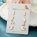 Set di 4 paia di orecchini a lobo gatto in acciaio inossidabile color oro rosa - Posa Gatto Vivace Oro Rosa (024 Oro Rosa)