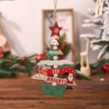 Cartoon wooden Christmas tree ornament with colorful signs and festive illustrations - Santa Claus Wooden Hanging