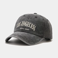 Detail of embroidered Los Angeles text on vintage charcoal washed cotton baseball cap - Adjustable / Washed Black