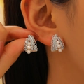 Silver retro lace style earrings with layered white pearls and sparkling zircons - Shiny Silver Pearl Lace Style (1169)
