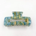 Square acrylic hair claw clip with blue marble pattern and gold accents - Blue Gold White Marble (D20-2-9)