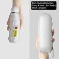 Mini paraguas de cápsula gris con protección solar UPF50+ y estuche rígido a juego - 5 Pliegues 8 Varillas sin Caja de Cápsula / Blanco Roto Espesado Revestimiento Negro