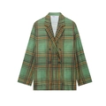 Dames blazer met groene ruitjes, dubbele rij knopen en klassieke reverskraag voor werk - XS / Tops