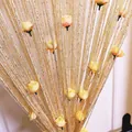 Golden thread curtain with artificial pink and yellow rose flowers for room decoration - Beige