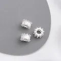 14K gold plated silver spacer beads with cubic zirconia for jewelry making - Style 6 / 8x5mm / Thick Silver