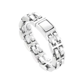 Polished silver stainless steel watch-band style chain bracelet with a rectangular metal plate - Silver Watchband Style (KB166025-KJX)