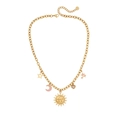 Gold chunky necklace featuring sun, moon, stars, and heart charms in vintage style - Sun Moon & Star Style (2#)