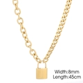 Punk style gold padlock pendant necklace with 8mm width and 45cm long chunky chain link - Gold Color Lock Necklace (KN251299-Z)